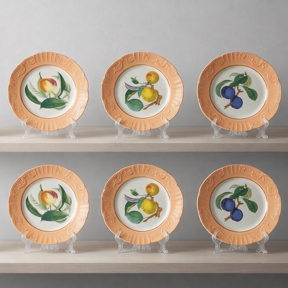 Mottahedeh “Vista Alegre” Porcelain Plate Set of 6 | Portugal | Botanical Fruit